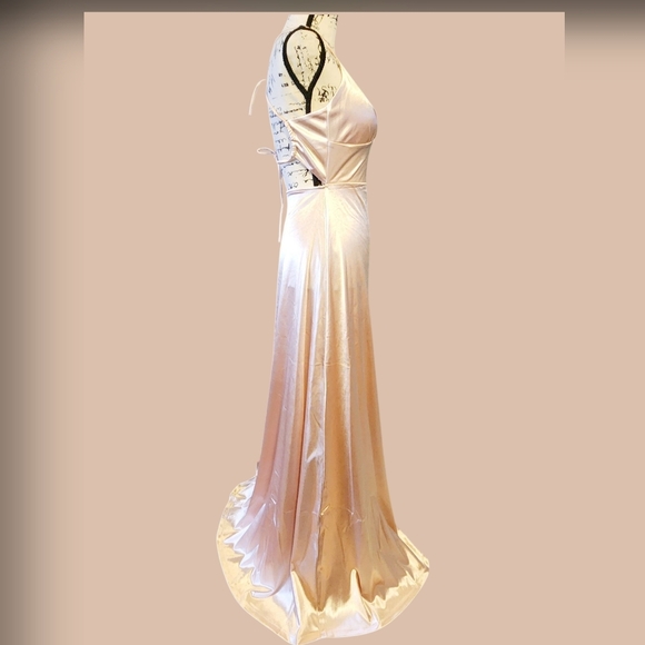 Windsor Laurel Lace-Up A-Line Slit Satin Formal Dress - Picture 8 of 13